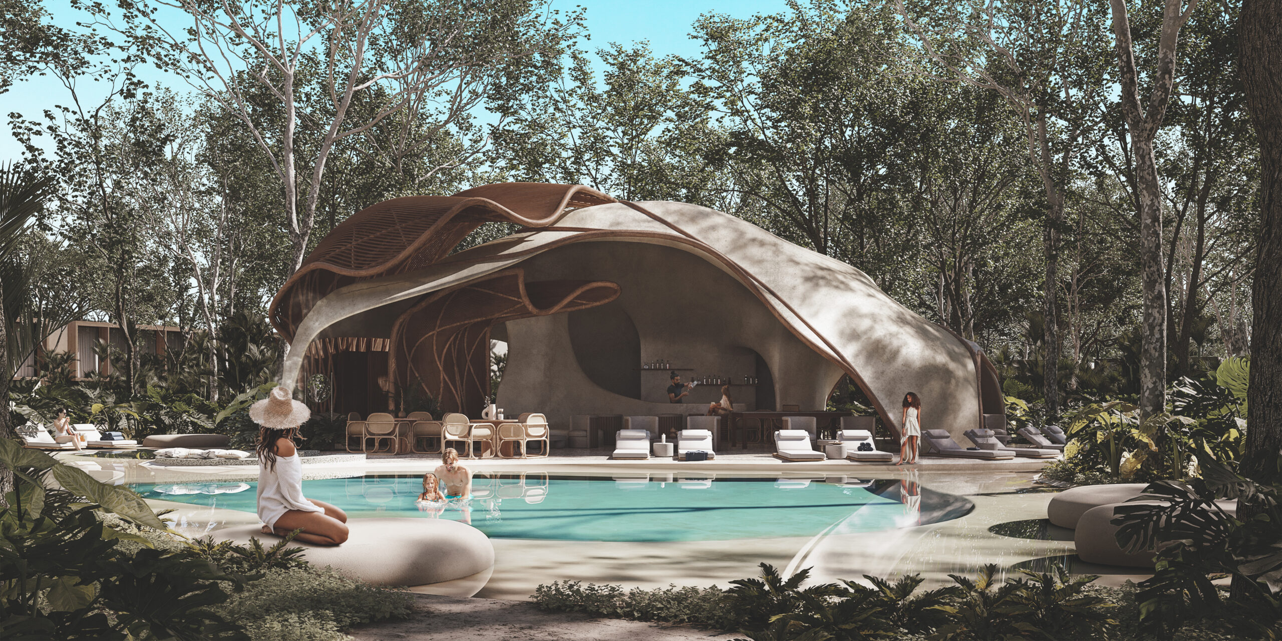 Casa Club Ramia 101 · estructura biomórfica integrada al arboretum