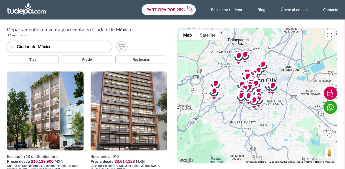 Tu Depa · Búsqueda con mapa